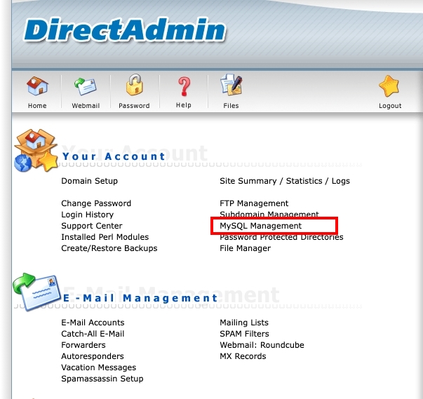 ติดตั้งฐานข้อมูลบน Phpmyadmin ไปที่ MySQL Menagement | supunkan