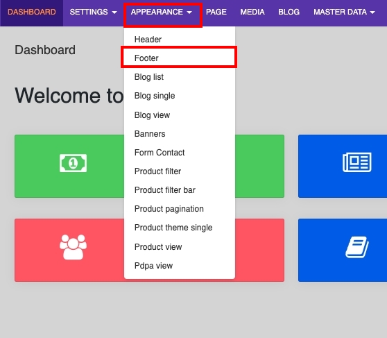 Creating Footer: Go to Appearance and select Footer | supunkan