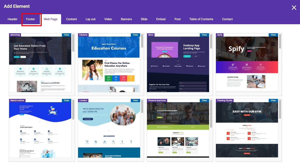 Creating Footer: Click Footer and choose a design you like | supunkan