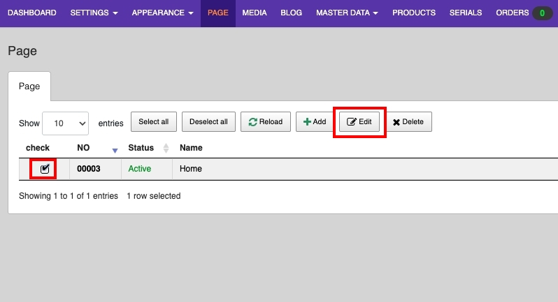 Use custom banners on various pages – go to PAGE and click Edit | supunkan