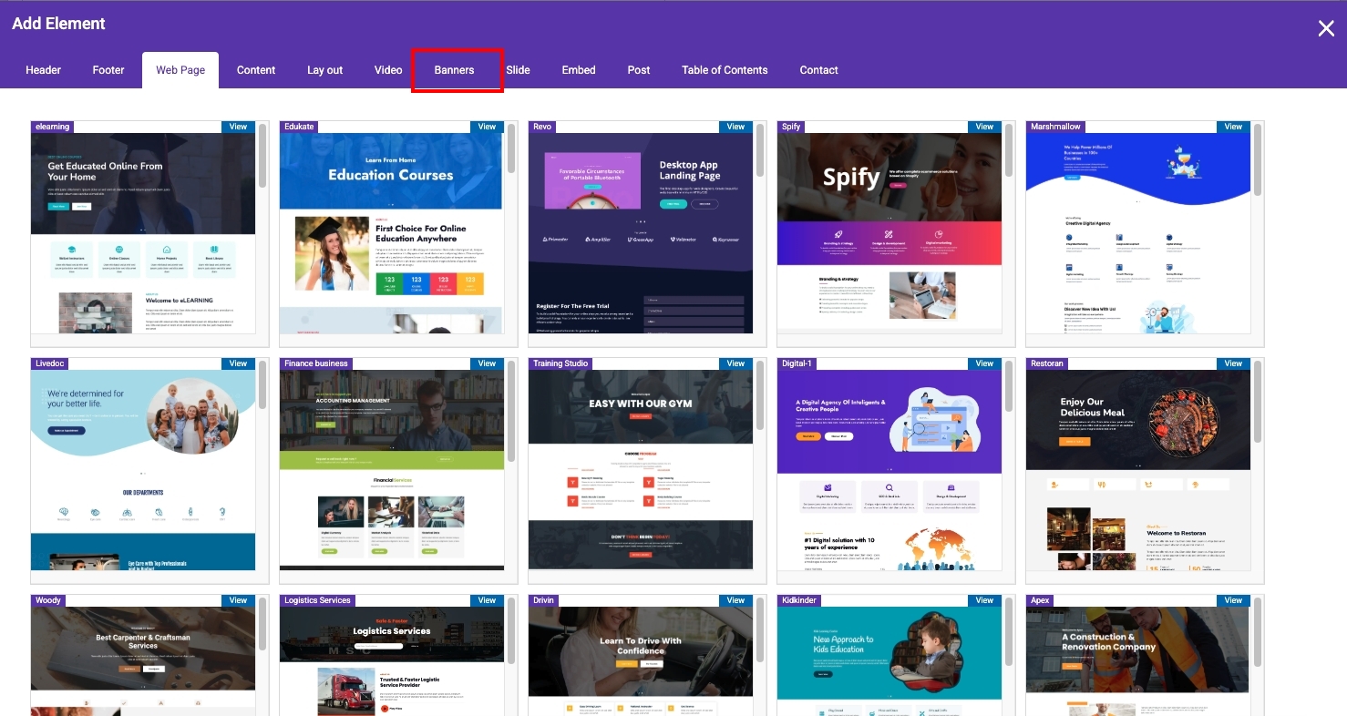 Use custom banners on various pages – click Banners | supunkan