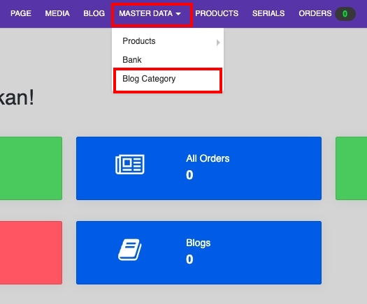 Add a blog category – go to MASTER DATA and select Blog Category | supunkan
