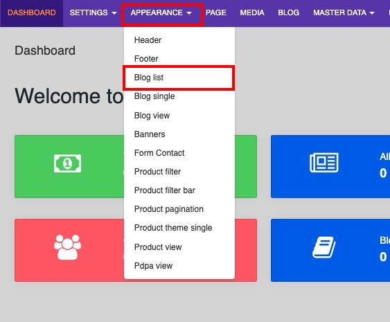 Select blog list layout – go to Appearance and select Blog List | supunkan
