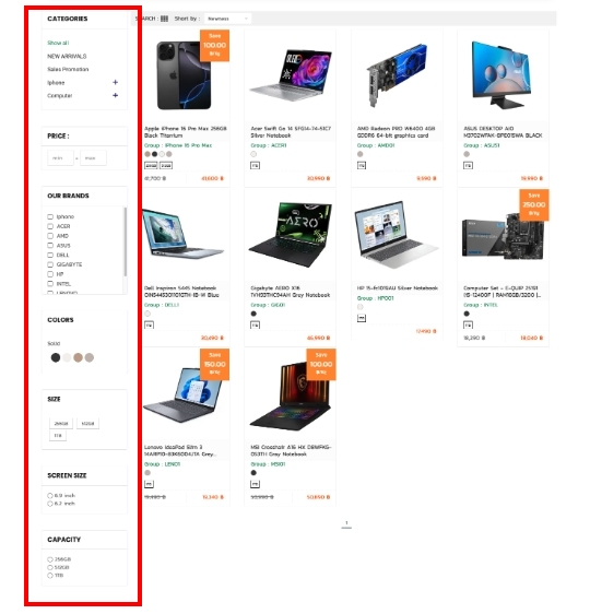 Enable product filters display | supunkan