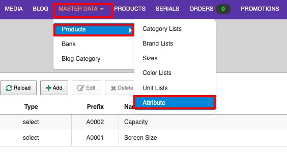 Manage Product Attributes SETTINGS / Products / Attribute | supunkan
