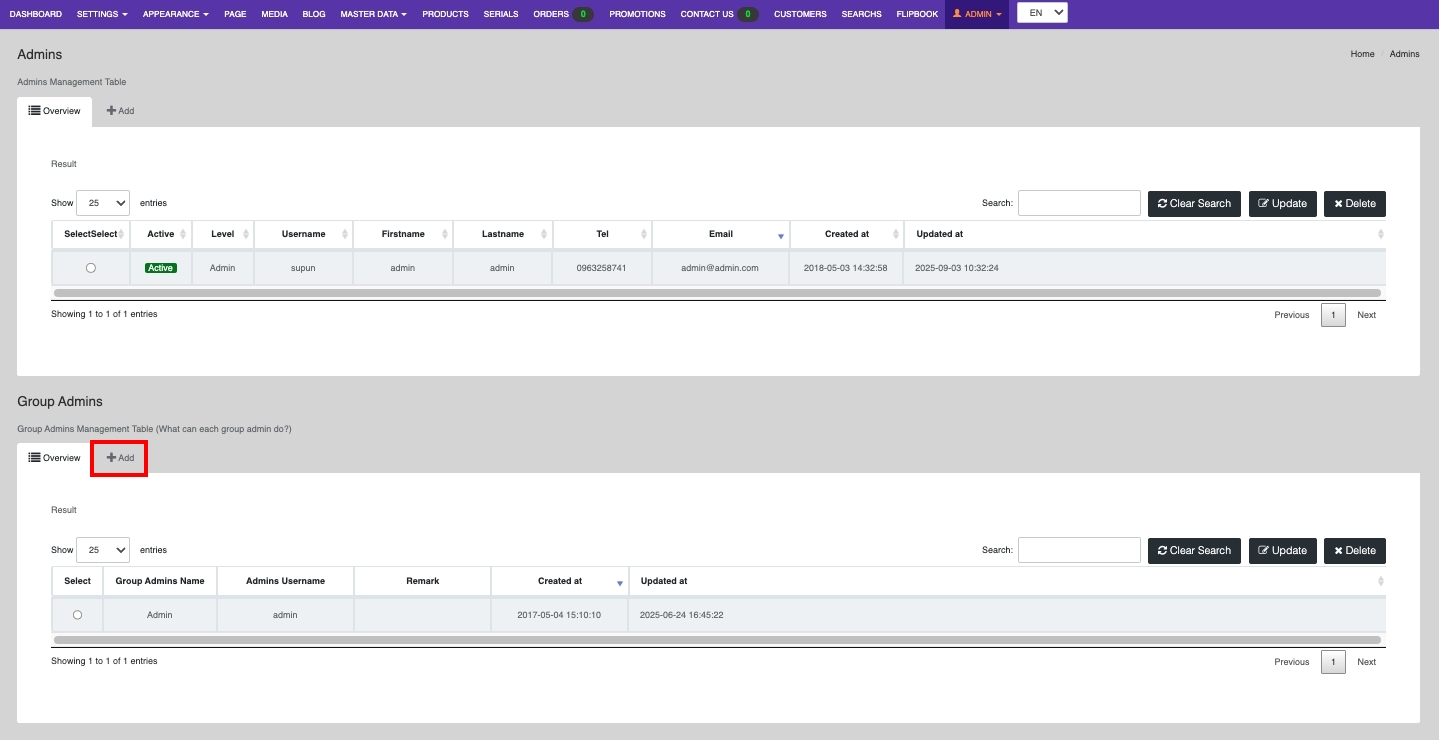 Set admin permissions for pages | supunkan