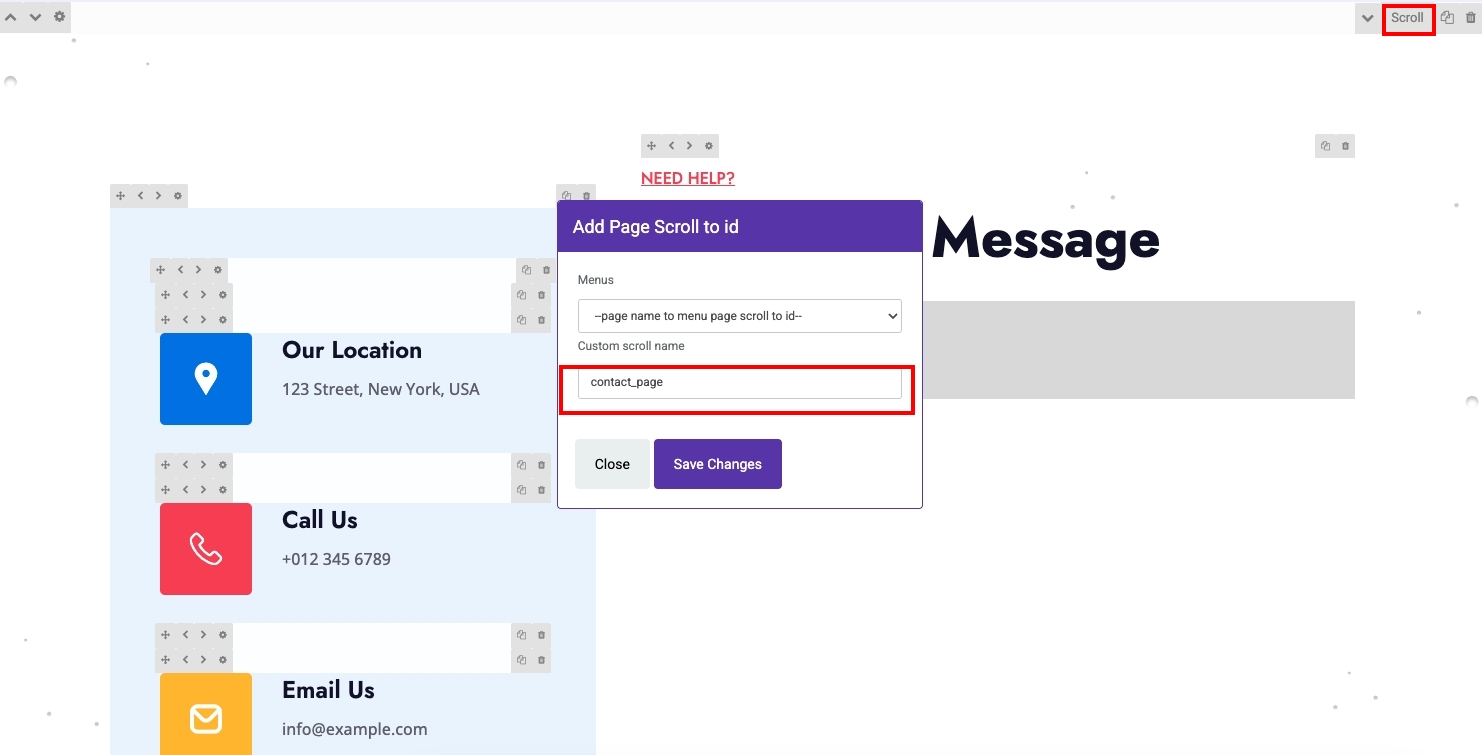 กรอกชื่อ Scroll contact_page เสร็จแล้วกด Save Page | supunkan